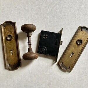 Antique Unmarked Set Steel Doorknob, Cast Iron Mortise Lock and Steel Escutcheo…